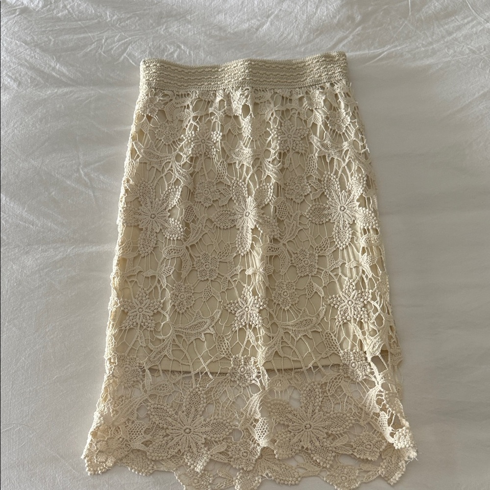 Kenar Cream Crochet Midi Skirt